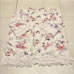 Floral Lace Open-Front Blouse